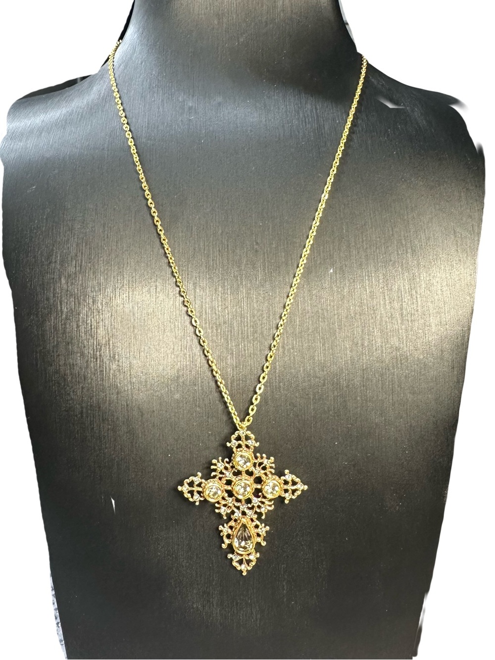 Gold Filigree Cross Pendant Necklace for Women